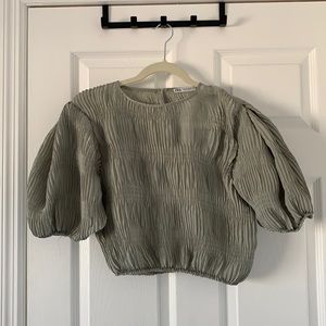 Zara Sage Green Puff Sleeve Top